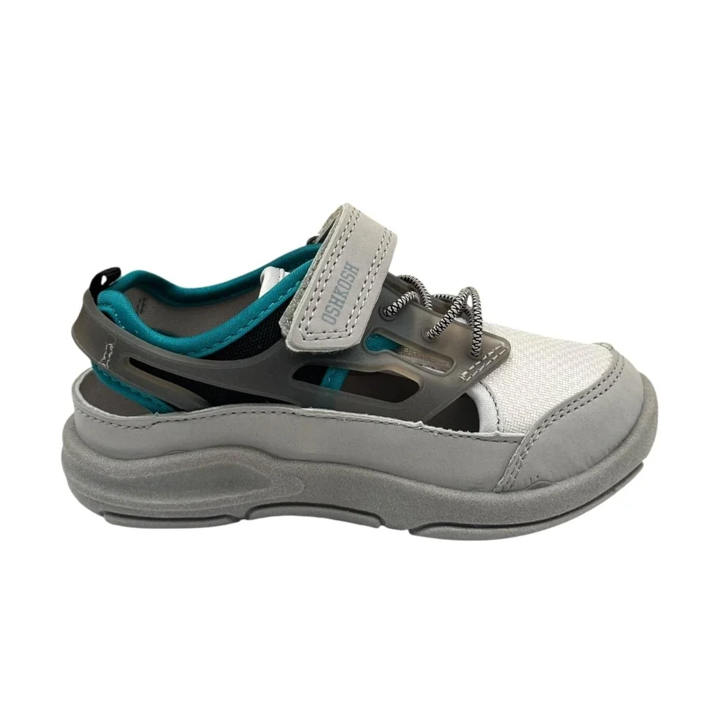 OshKosh Toddler Boys Slip-on Sport Sandals Size 8 Beige Gray‎ Aqua Closed Toe
